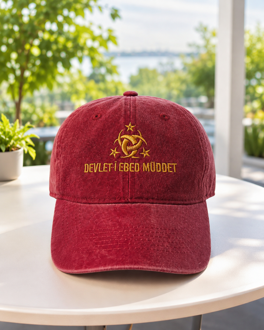 Devlet-i Ebed Müddet Ay Yıldız Nakışlı Şapka - Bordo