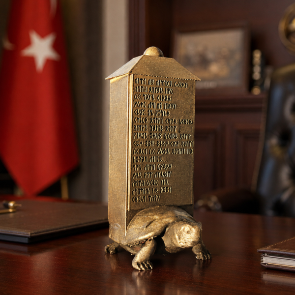 Orhun Yazıtları Göktürk Kitabesi Kaplumbağa Kaideli Dekoratif Biblo