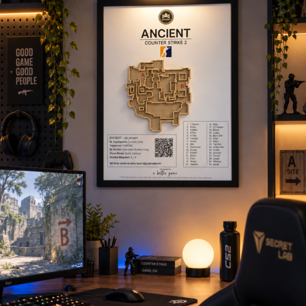 Counter-Strike Ancient Haritası – Çerçeveli 3D Tablo