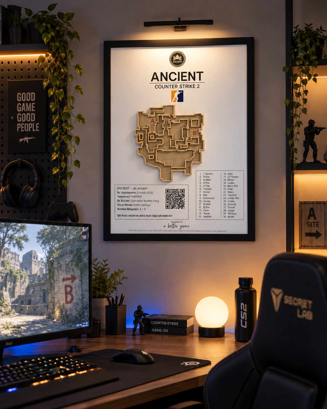 Counter-Strike Ancient Haritası – Çerçeveli 3D Tablo