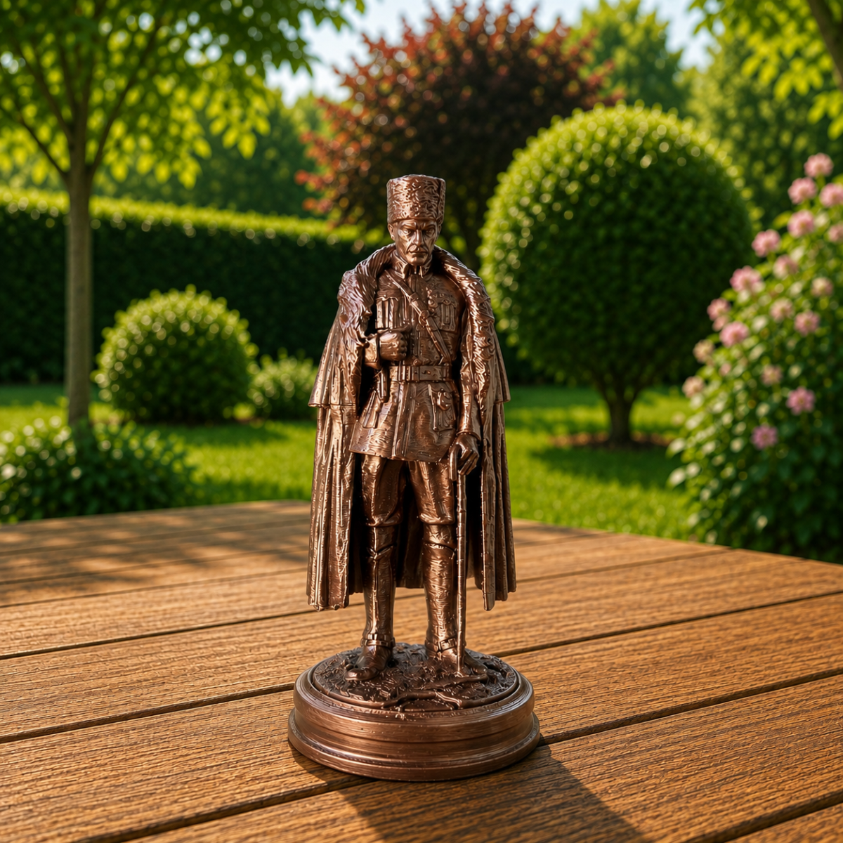 Mareşal üniformalı, pelerinli bronz görünümlü tam boy Atatürk heykeli