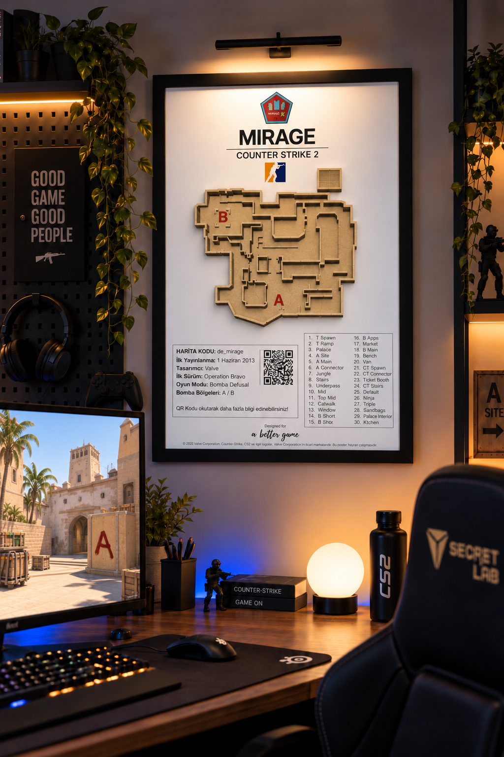 Counter-Strike Mirage Haritası – Çerçeveli 3D Tablo