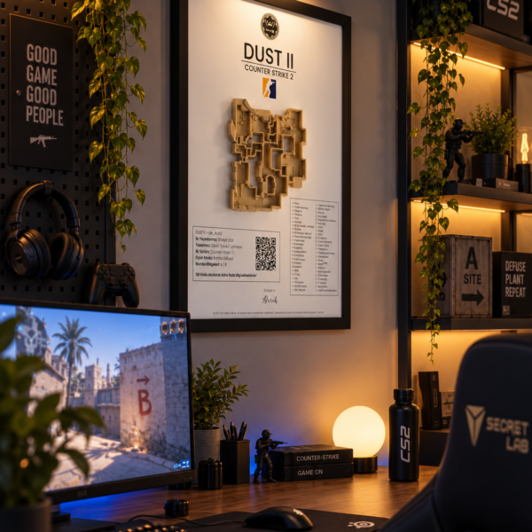 Çerçeveli Counter-Strike Dust2 üç boyutlu harita tablosu