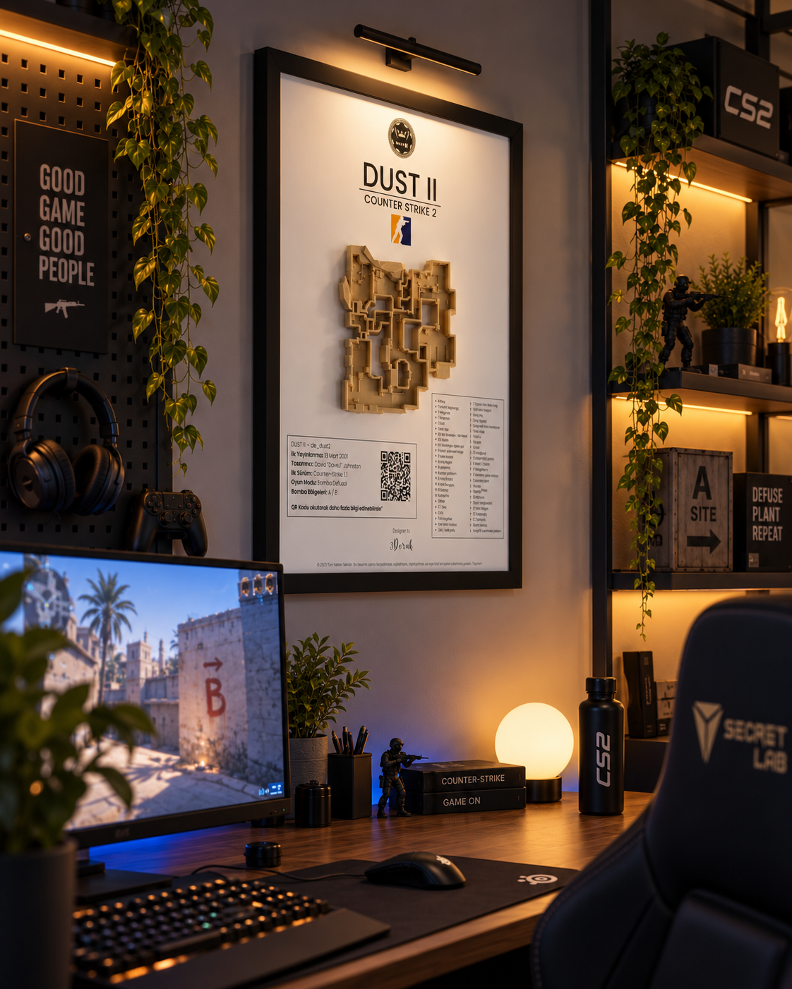 Çerçeveli Counter-Strike Dust2 üç boyutlu harita tablosu