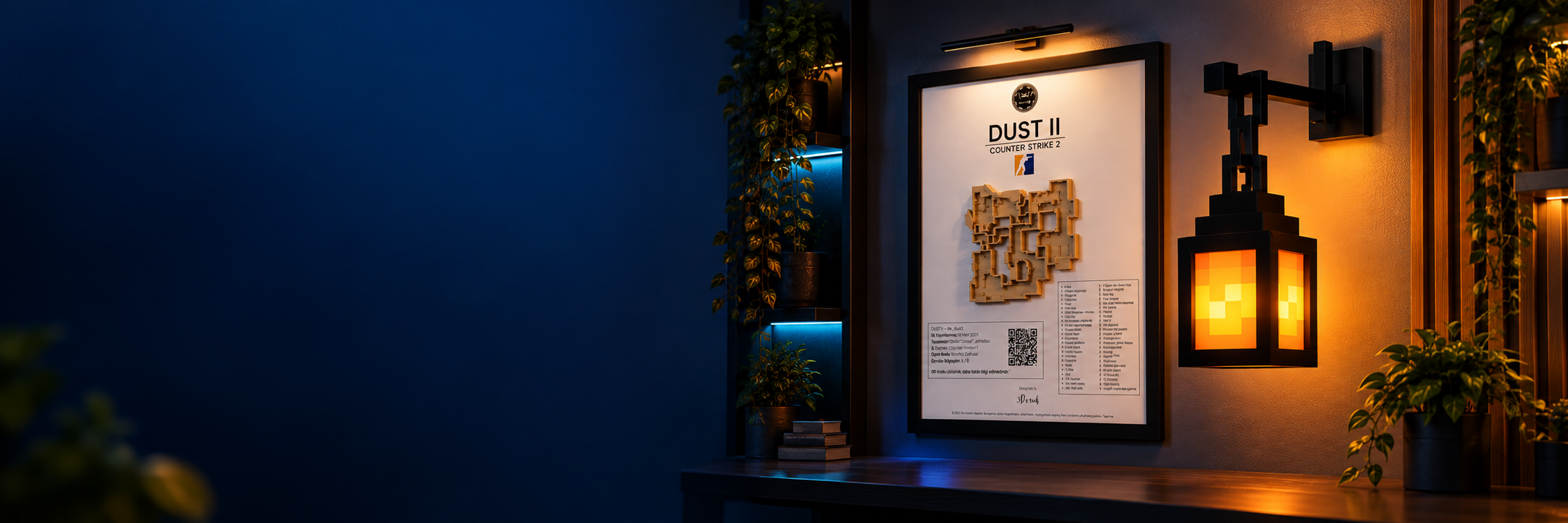 3Doruk oyun odası koleksiyonu: Dust2 harita tablosu ve piksel lamba