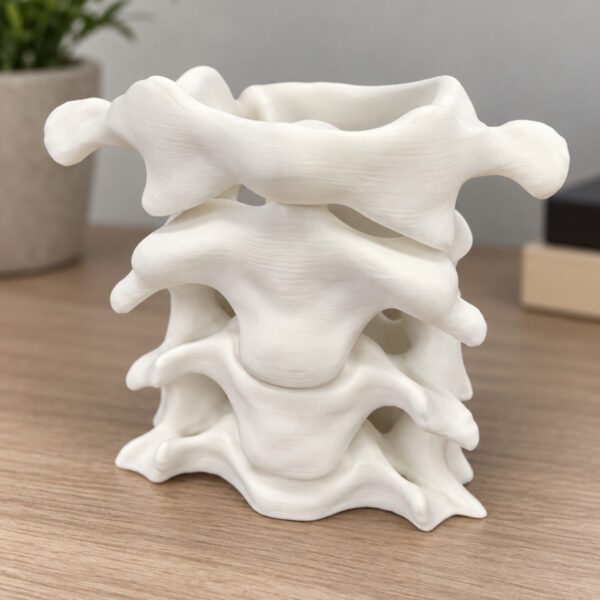 3D Baskı Anatomik Omurga Kalemlik – Beyaz Boyun Omurları Tasarımlı Dekoratif Masaüstü Kalem Tutucu