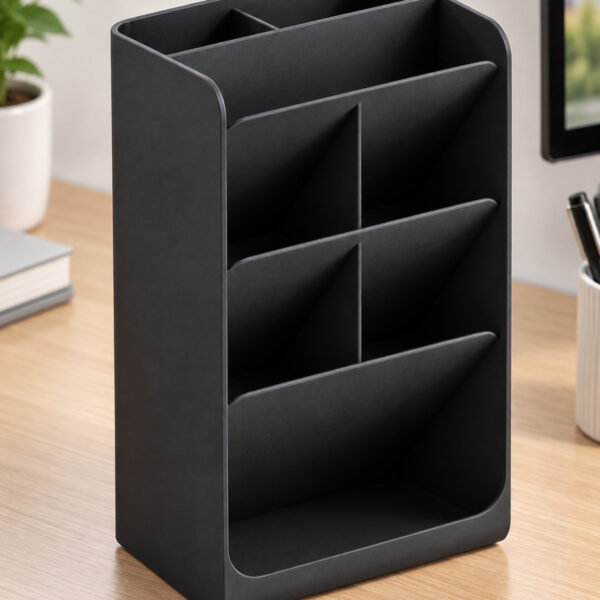3D Baskı Çok Bölmeli Masaüstü Organizer – Siyah Eğimli Kalemlik, Ofis ve Kırtasiye Düzenleyici