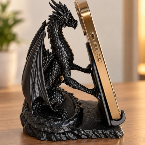 3D Baskı Ejderha Telefon Tutucu – Detaylı Dekoratif Masaüstü Telefon Standı