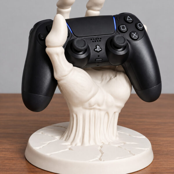3D Baskı İskelet El PS5 Oyun Kolu Standı – Beyaz Dekoratif Joystick Tutucu ve Gamer Masaüstü Aksesuarı