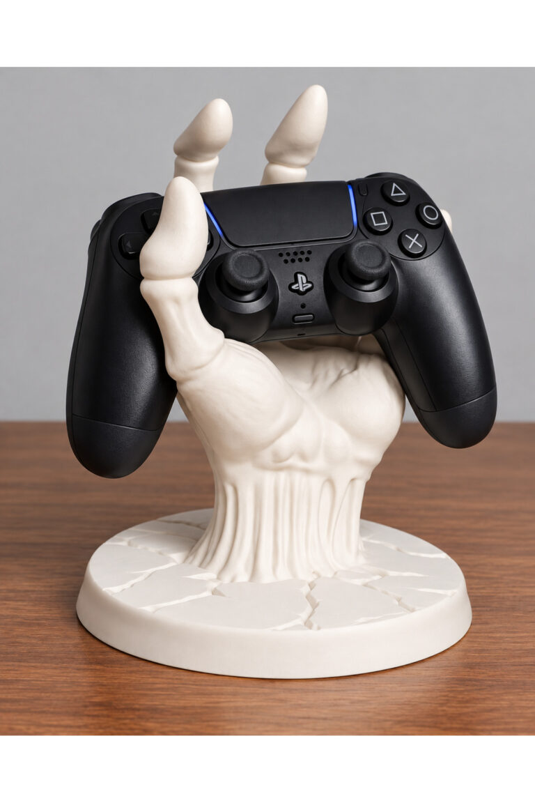 3D Baskı İskelet El PS5 Oyun Kolu Standı – Beyaz Dekoratif Joystick Tutucu ve Gamer Masaüstü Aksesuarı