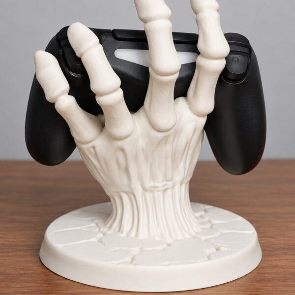 3D Baskı İskelet El PS5 Oyun Kolu Standı – Beyaz Dekoratif Joystick Tutucu ve Gamer Masaüstü Aksesuarı