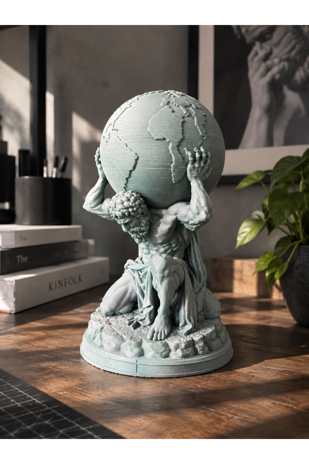 Atlas Dünya Heykeli 3D Baskı Dekoratif Biblo – Mitolojik Masaüstü Ev ve Ofis Dekoru