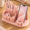 Pembe Fiyonklu Telefon Standlı Masaüstü Organizer – 3D Baskı Çok Bölmeli Kalemlik ve Kırtasiye Düzenleyici