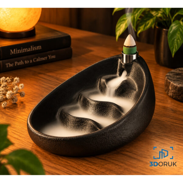 Şelale Efektli 3D Baskı Geri Akış Tütsülük – Modern Dekoratif Tütsü Standı – Zen Tasarım