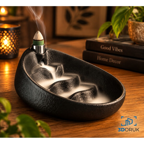 Şelale Efektli 3D Baskı Geri Akış Tütsülük – Modern Dekoratif Tütsü Standı – Zen Tasarım