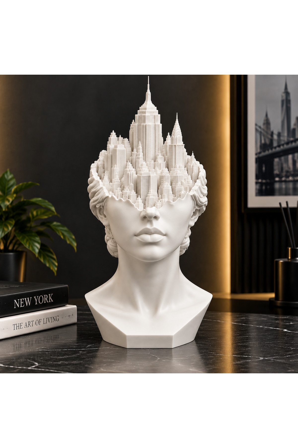 Urban Thought New York 3D Büst Dekoratif Heykel – Modern Ev Ofis Dekoru – Özel Tasarım Biblo